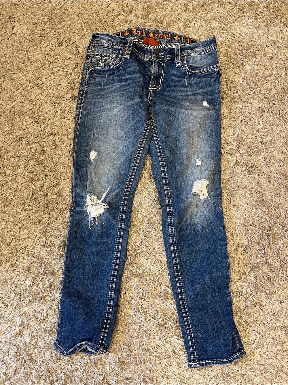 Rock Revival Women's Dark Blue Distressed Skinny Jeans